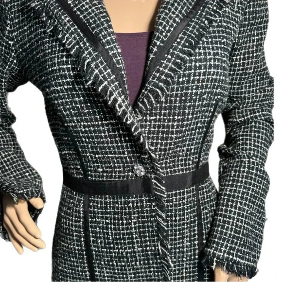 BISOU BISOU Michelle Bohbot Tweed Fringe Black Blazer Jacket Women’s Sz 6 Small - Picture 4 of 16